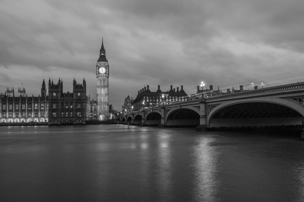 big ben,night,black,white,london,england,uk,clouds,bridge