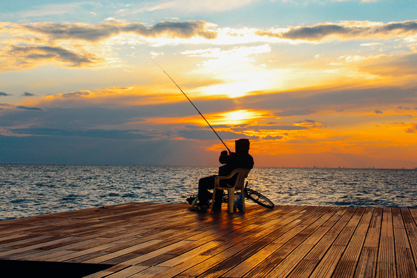 bay,beach,bicycle,clouds,dawn,dusk,fisherman,fishing,horizon,leisure,man,nature,ocean,outdoors,recreation,relax,relaxation,sea,seascape,silhouette,sky,summer,sun,sunrise,sunset,travel,vacation,water,wooden deck,Free Stock Photo
