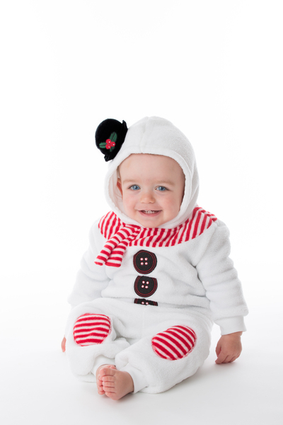 baby,christmas,clothing,snowman,12 17 months,babies only,beautiful people,beauty,blue eyes,caucasian ethnicity,cheerful,childhood,costume,cute,dressing up,enjoyment,facial expression,happiness,innocence,looking at camera,one person,people,period costume,photography,portrait,positive emotion,sitting,small,smiling,studio shot,vertical,waiting,white background,white color
