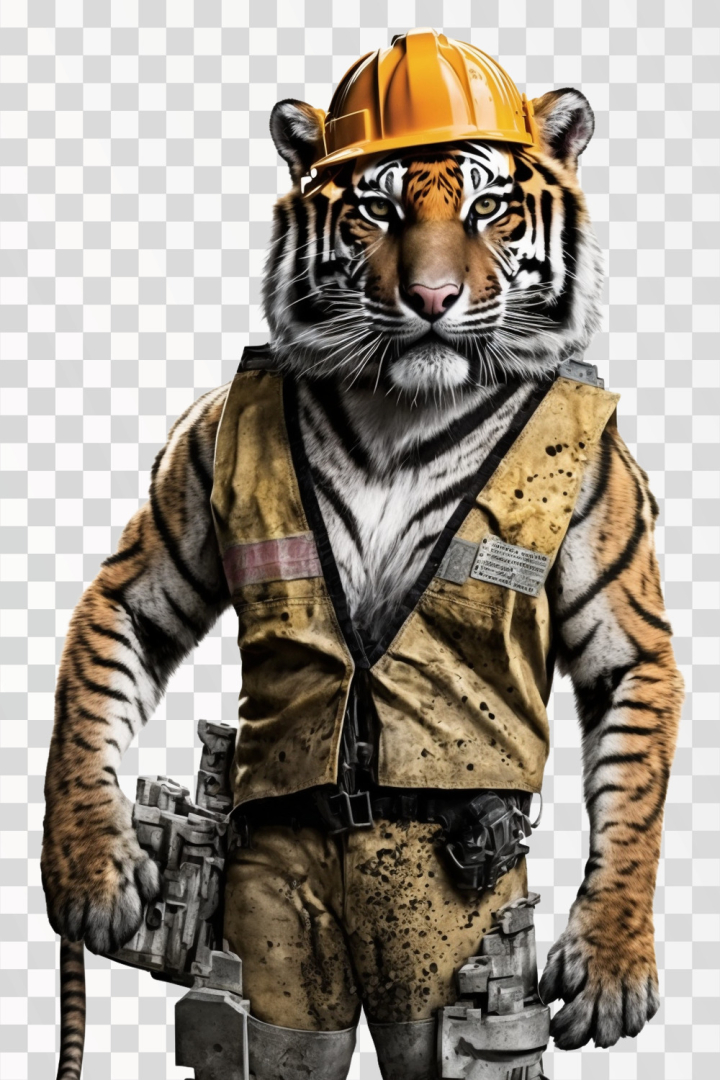 tiger png,tiger,animal,wild,portrait,construction worker,construction,png,funny,work,meme,worker