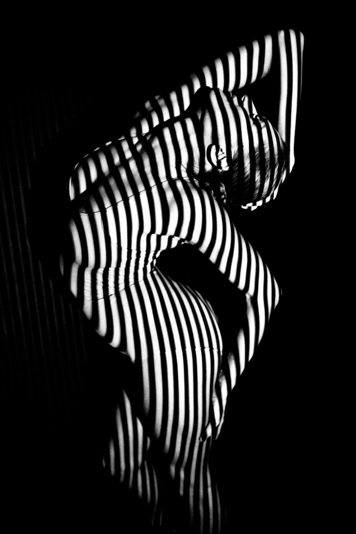 Woman In Black And White Body Paint Stock Photo - Download Image