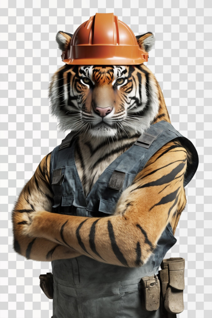 tiger png,tiger,animal,wild,portrait,construction worker,construction,png,funny,work,meme,worker