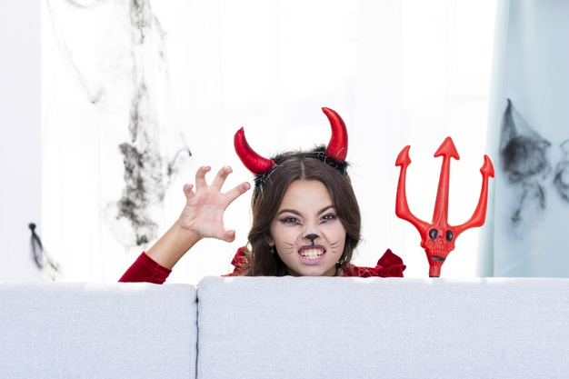 face paint,posing,devil horns,spooky,trident,tradition,pretty,horizontal,horns,holding,evil,costume,happy halloween,beautiful,festive,devil,young,elegant,kid,happy,face,cute,beauty,paint,girl,halloween