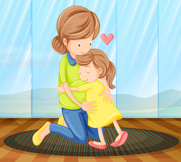 mom hugging child clipart vector