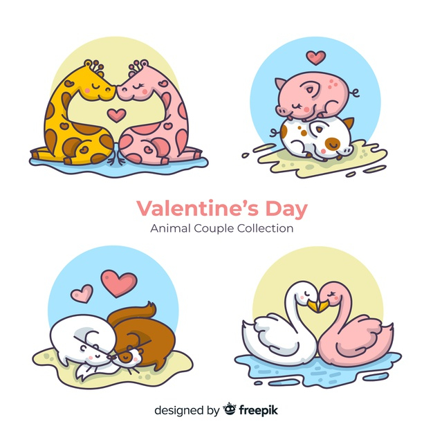 Free: Cartoon valentine animal couple set 