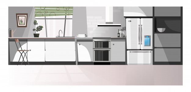 Free: Modern kitchen room with appliances illustration 