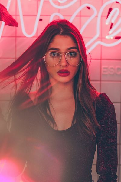 pink,sunset,city,woman,female,portrait,neon,light,night,person,glasses,neon,portrait,lip,woman,female,lady,girl,young,lipstick,red,free stock photos
