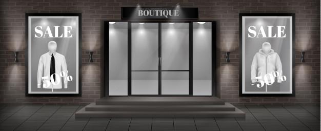 Free: Concept background, boutique shop facade with signboard 