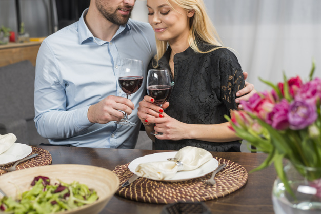 flower,food,flowers,love,man,table,home,wine,celebration,valentine,event,room,couple,glass,drink,plate,dinner,salad,alcohol,relax