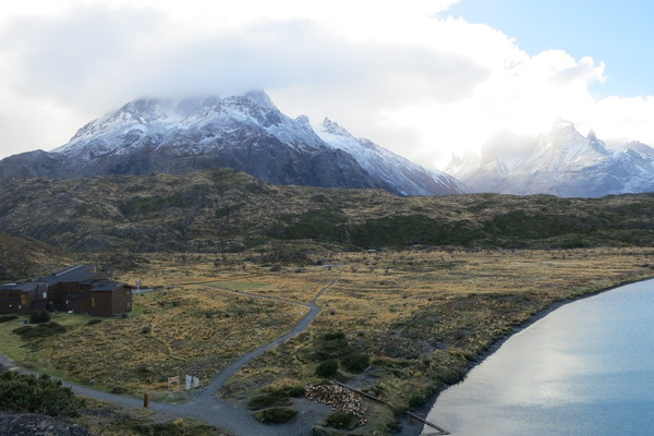 Torres Del Paine,Patagonia,Chile,landscape,mountains,peaks,snow,sky,clouds,fields,grass,nature