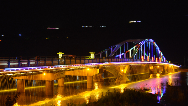 bridge,night,lights,bright,sea,water,glow,city