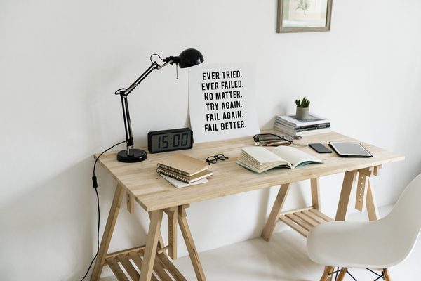 workspace,wooden table,lamp,book,design space,copy space,stationery,motivation,inspiration,digital devices,digital,devices,tablet,mobile phone,notepad,clock,time,watch,stack,books,magazine,seat,chair,sit,minimal,objects,no