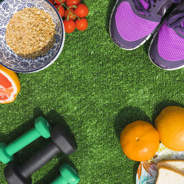 food,green,sport,fitness,fruit,gym,grass,orange,sports,bread,shoes,healthy,plate,exercise,healthy food,shadow,diet,weight,nutrition,bowl