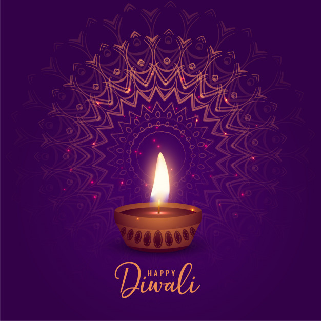 Free: Beautiful diwali festival diya on mandala background 