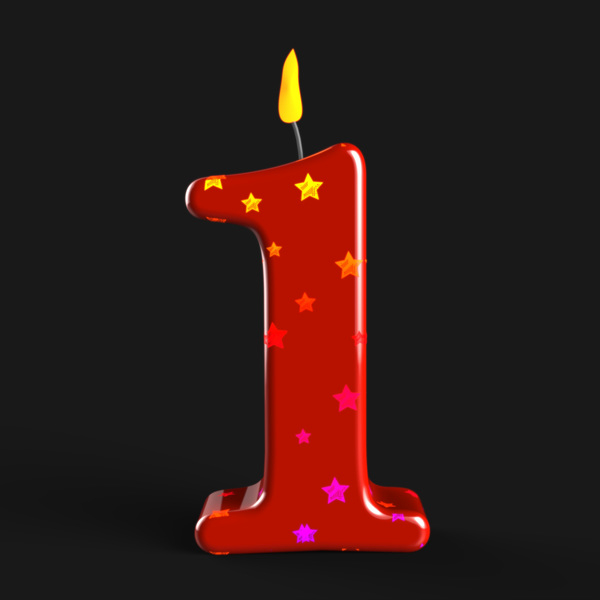1,1st,anniversary,birthday,birthday candle,bright,burning,cake candle,candle,celebrate,colourful,decoration,flame,happy,light,number,one,red,wax,year