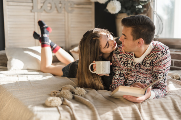 coffee,people,book,love,education,man,hair,beauty,home,couple,coffee cup,drink,cup,bed,lady,knowledge,bedroom,romantic,female,young