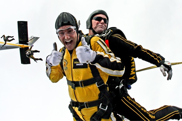 adrenaline,jumping,jumpsuit,men,parachute,rush,sky,skydivers,skydiving,tandem skydivers,Free Stock Photo