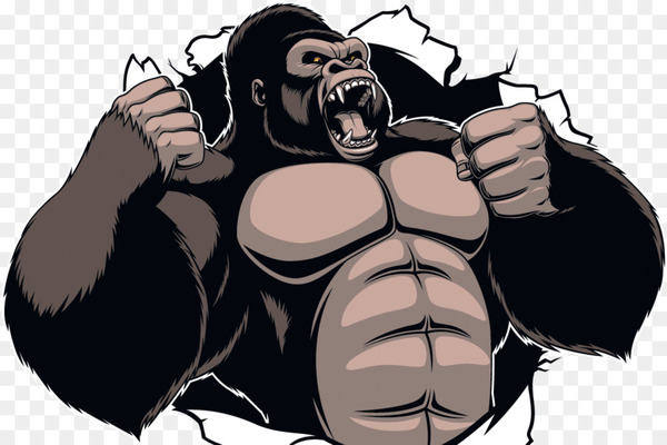 gorilla,king kong,ape,cartoon,royaltyfree,art,monkey,silhouette,line art,fiction,supervillain,human behavior,hand,fictional character,great ape,mouth,finger,human,mythical creature,mammal,muscle,arm,thumb,png
