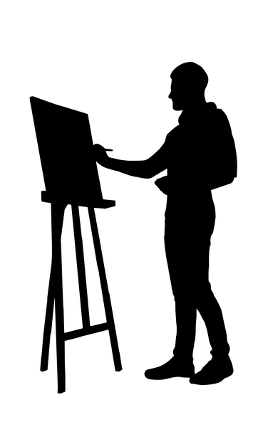 silhouette,artist,drawing,standing,painter,isolated,painting,art,artistic,color,creative,creativity,equipment,paintbrush,palette,canvas