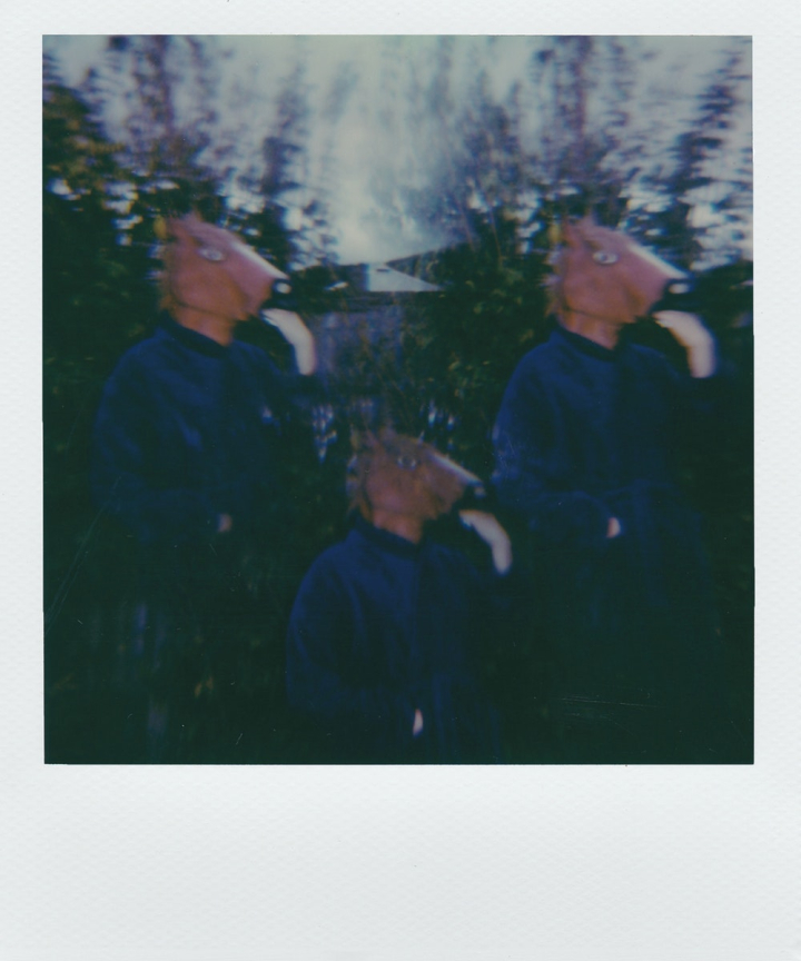 adult,animal head,art,classic,film photography,group,illustration,mask,old camera,outdoors,outerwear,painting,people,polaroid,portrait,retro,three,vintage,wear