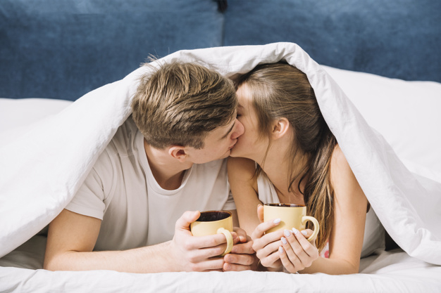coffee,love,man,home,cute,valentine,room,couple,coffee cup,drink,cup,breakfast,sweet,bed,mug,morning,romantic,together,young,beautiful