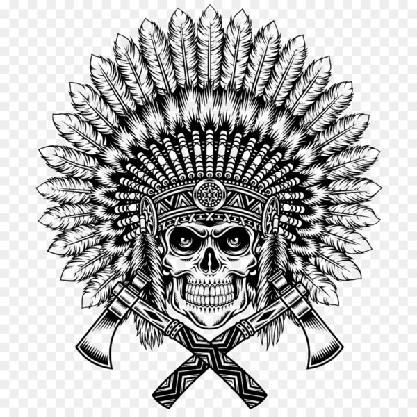 tshirt,war bonnet,indigenous peoples of the americas,skull,native americans in the united states,tribal chief,tribe,drawing,feather,clothing,sticker,headgear,visual arts,monochrome photography,black and white,monochrome,bone,png
