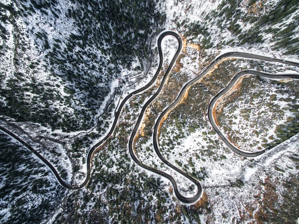 aerial,view,nature,path,road,snow,winter