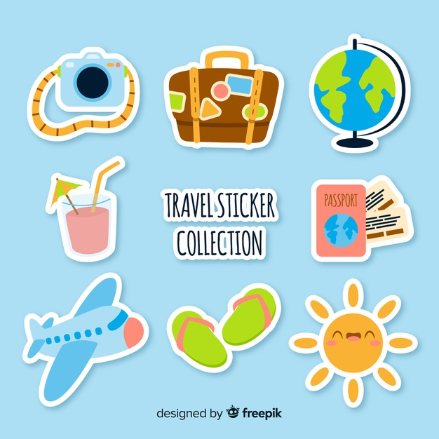 Free: Flat travel sticker stickers set 