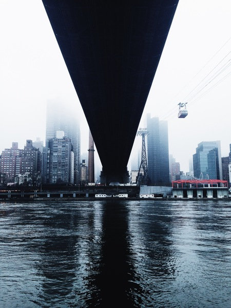 nyc,new york,architecture,bridge,car,city,fog,reflection,river,under,urban,water,hd