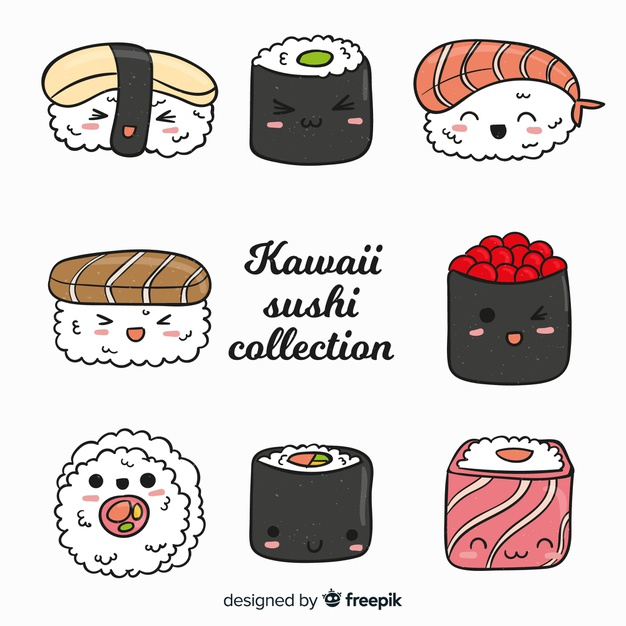 adorable,charming,oriental food,soya,gastronomy,smiling,pretty,asian food,set,kawaii,delicious,collection,pack,japanese food,drawn,meal,asian,eating,oriental,eat,sushi,japanese,rice,smile,cute,hand drawn,cartoon,restaurant,hand,food