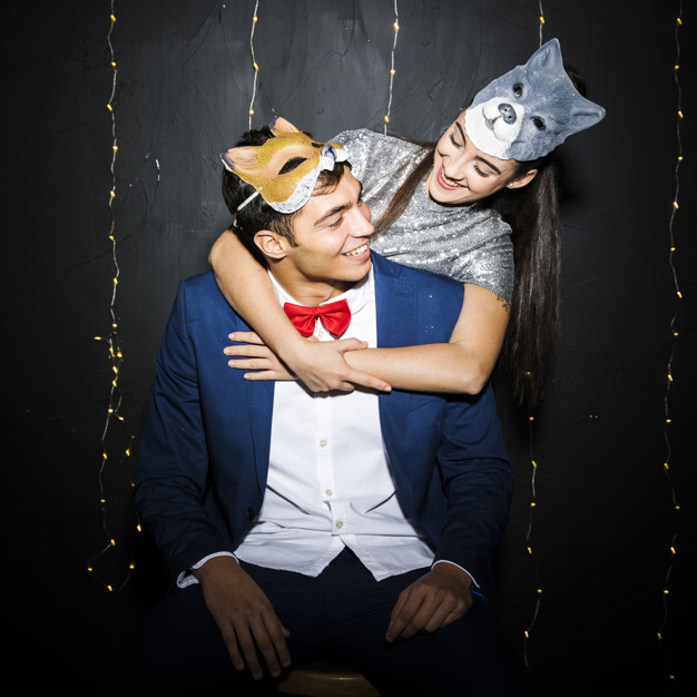 party,man,cat,celebration,happy,bow,wall,shirt,holiday,event,square,happy holidays,lights,dress,mask,fox,fairy,dinner