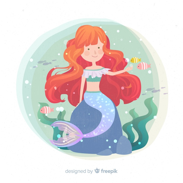 unreal,mythological,fantastic,tail,siren,ginger,drawn,portrait,imagination,marine,underwater,female,mermaid,colorful,hand drawn,fish,sea,character,girl,green,woman,hand,water,background