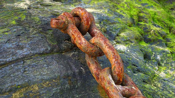 stone,rusty,rust,rocks,rock,outdoors,moss,metal,landscape,iron,heavy,environment,connection,chain,brown