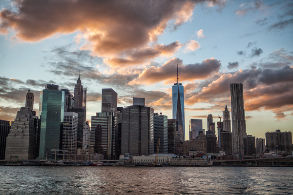 Architecture,Business,Travel,NYC,Sunset,USA,clouds,sky,building,skyscraper,river,water,sunset