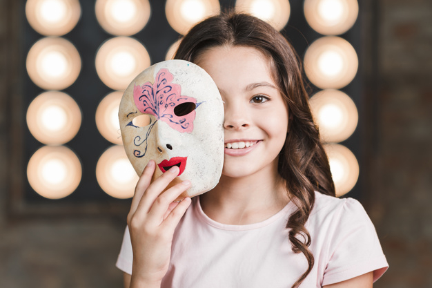 Happy Cute Girl Face Mask Light