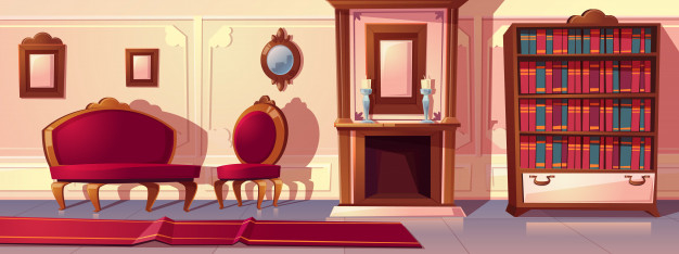 Free: Cartoon illustration of luxury living room with fireplace 