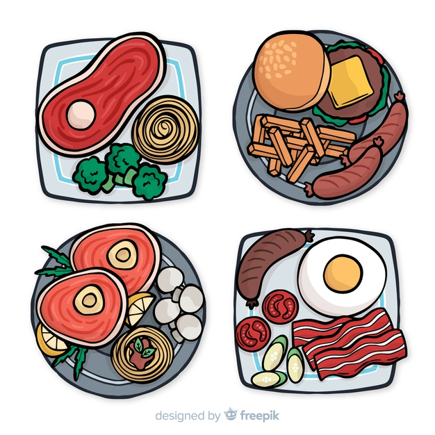 foodstuff,tomatoe,brocoli,tasty,set,delicious,bacon,collection,fries,french,pack,chips,french fries,drawn,sausage,dish,steak,eating,nutrition,diet,hamburger,healthy food,eat,cheese,lemon,healthy,egg,meat,cooking,burger,fruits,vegetables,hand drawn,kitchen,fish,hand,food
