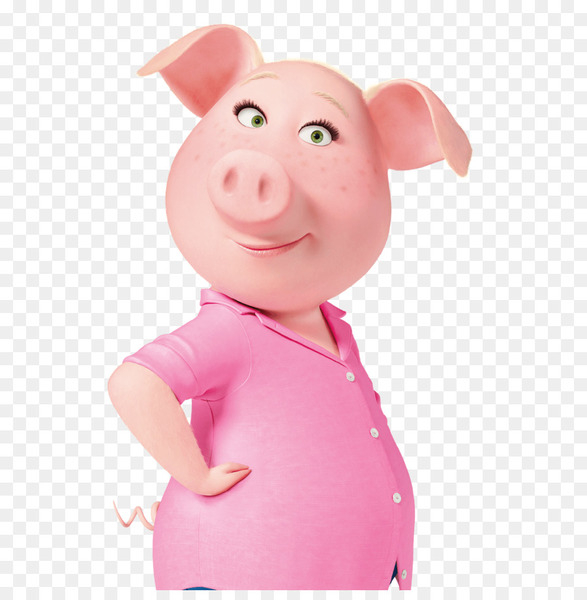 scarlett johansson,sing,buster moon,animation,illumination,film,tenor,matthew mcconaughey,reese witherspoon,nick kroll,taron egerton,despicable me,pink,nose,pig,smile,pig like mammal,snout,figurine,neck,png