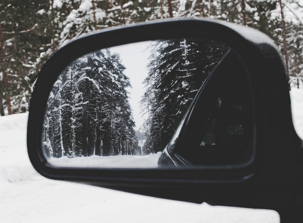 automobile,car,cold,forest,frost,mirror,season,side mirror,snow,snowy,trees,vehicle,winter,woods,Free Stock Photo