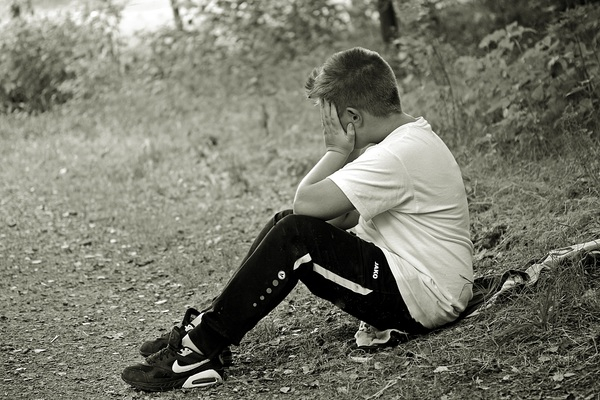 action,alone,boy,child,cry,disappointed,feeling,leaves,lonely,man,pants,sad,shoes,sit,sneakers,white shirt,Free Stock Photo