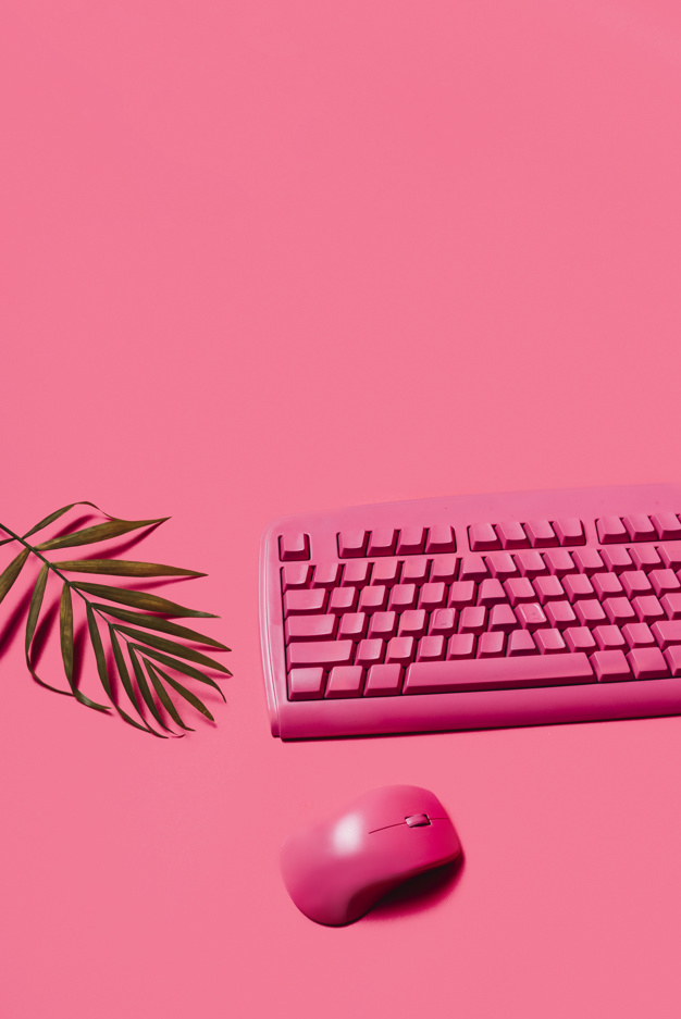 office,table,pink,desk,modern,elements,life,creativity,keyboard,female,office desk,concept,objects,composition,placement,still,still life