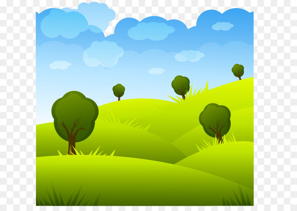 landscape,cartoon,natural landscape,graphic design,hill,animation,nature,silhouette,comics,art,summer,meadow,grass family,yellow,hot air balloon,prairie,ecoregion,flower,leaf,sky,daytime,field,plant,commodity,ecosystem,tree,computer wallpaper,green,grassland,grass,png
