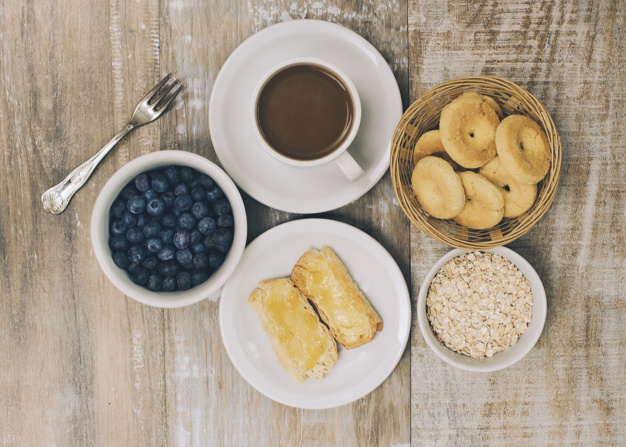 food,coffee,wood,table,fruit,health,tea,backdrop,bread,coffee cup,drink,desk,cup,breakfast,healthy,plate,cookies,fork,healthy food,mug