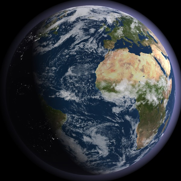 earth,globe,clouds,space,athmosphere,africa,europe,atlantic ocean,planet,pov-ray