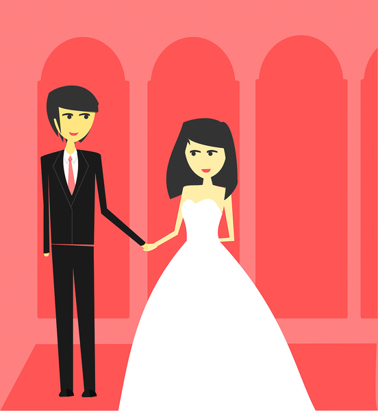 illustration,bride,couple,design,flat,groom,wedding,silhouette,cartoon,art,people