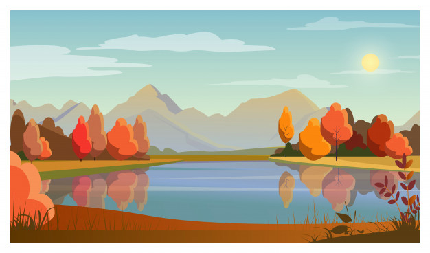 background,tree,nature,mountain,sun,sky,autumn,landscape,art,graphic,colorful,flat,colorful background,plant,decoration,fall,drawing,trees,ecology