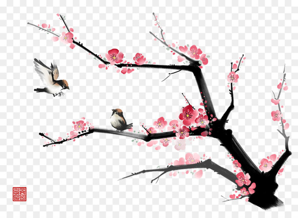 ink wash painting,gongbi,birdandflower painting,painting,chinese painting,art,plum blossom,download,seal,landscape painting,pink,plant,flower,graphic design,branch,line,cherry blossom,png