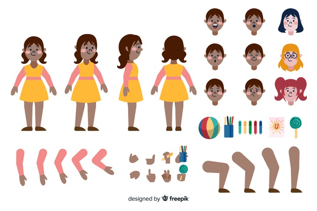 brunette,part,set,cartoons,collection,motion,pack,drawn,element,body,drawing,person,human,child,kid,hand drawn,cartoon,character,girl,template,hand