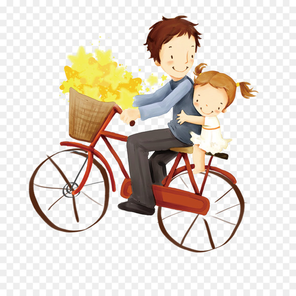 fathers day,father,cartoon,child,mother,bicycle,son,happiness,boy,gratitude,feeling,bicycle accessory,human behavior,hybrid bicycle,recreation,yellow,vehicle,sports equipment,png