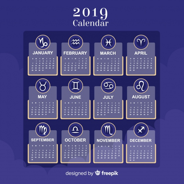 calendar,new year,school,design,template,number,time,flat,new,flat design,plan,schedule,date,planner,zodiac,diary,year,signs,2019